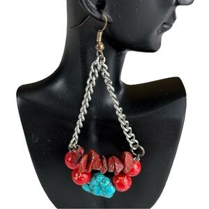 Elegant Red and Turquoise Stone Earrings